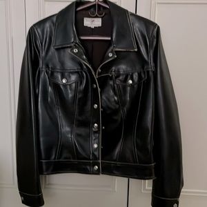 Faux Leather distressed edges, fitted, polyester lining.